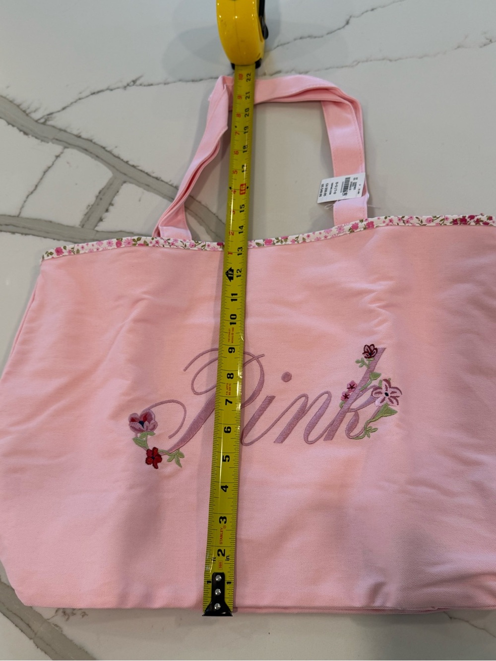 PINK Victoria's Secret Light Pink Embroidered Floral Tote - Picture 4 of 9